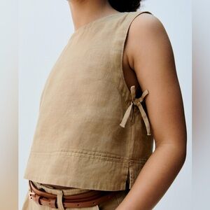 NWOT Zara girls semi cropped linen tan sleeveless tank top
